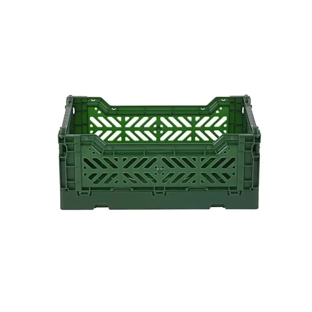 Foldable Storage Bins, Plastic Crate for Storage, Collapsible Crate, Utility Stackable Box Small Dark Green