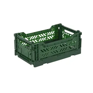 Foldable Storage Bins, Plastic Crate for Storage, Collapsible Crate, Utility Stackable Box Small Dark Green