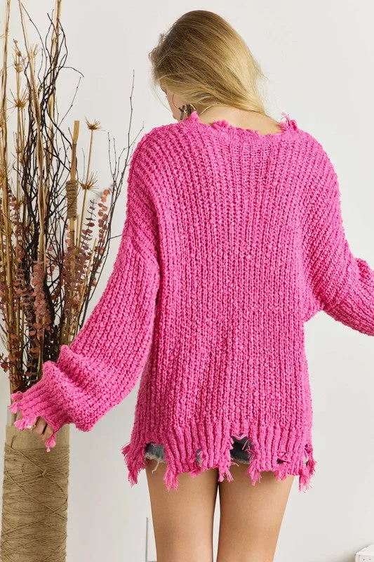 FRAYED SWEATER TOP - ASSORTED COLORS