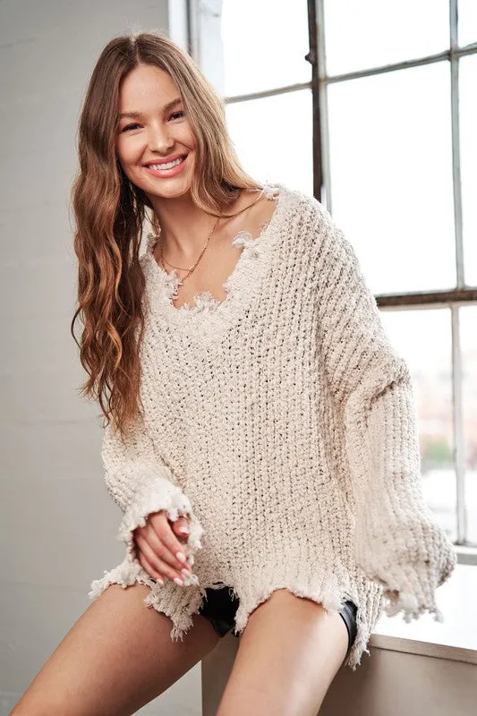 FRAYED SWEATER TOP - ASSORTED COLORS