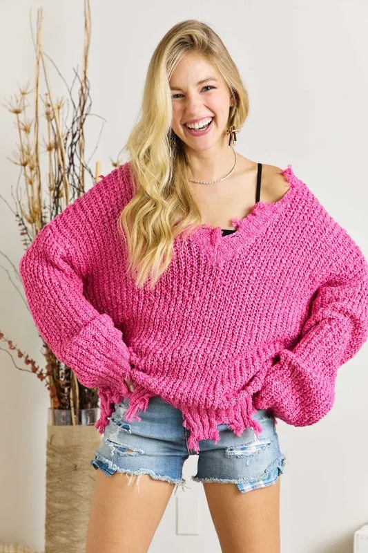 FRAYED SWEATER TOP - ASSORTED COLORS