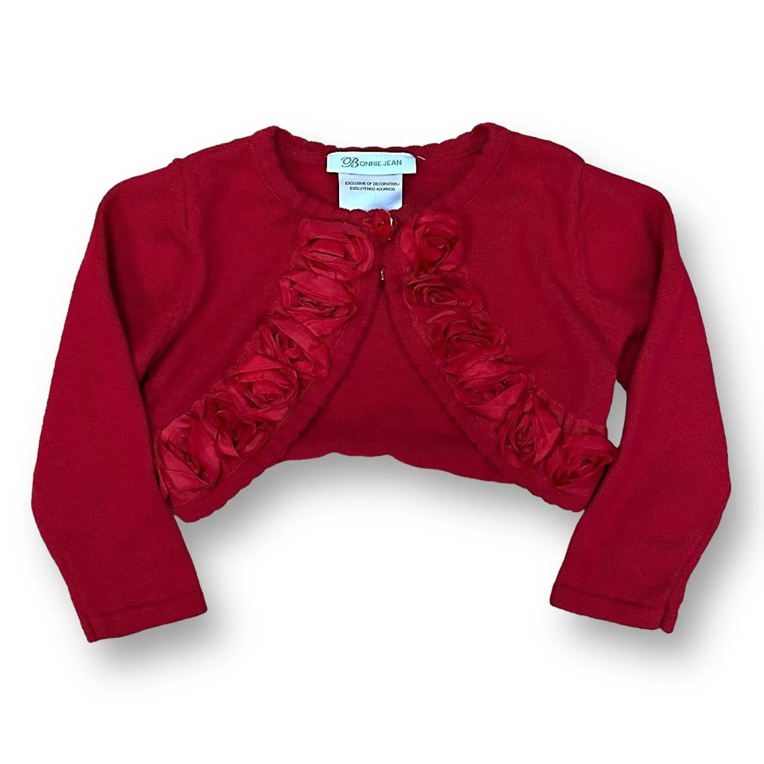 Girls Bonnie Jean Size 3T Red Knit Rosette Button Top Sweater