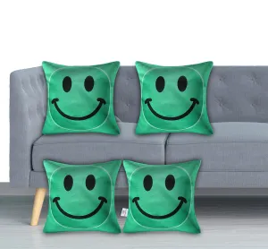 Heart Home Smiley Print Cushion Covers for Cushion, 16x16 Inches- Pack of 4 (Green)