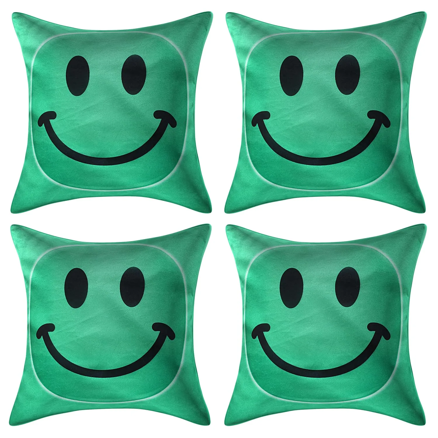 Heart Home Smiley Print Cushion Covers for Cushion, 16x16 Inches- Pack of 4 (Green)