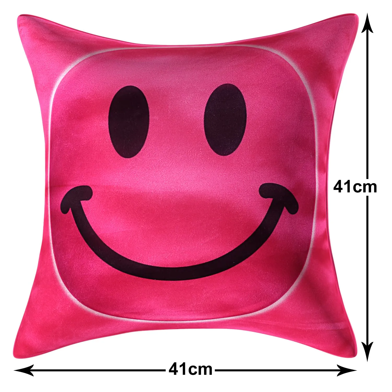 Heart Home Smiley Print Cushion Covers for Cushion, 16x16 Inches- Pack of 4 (Pink)