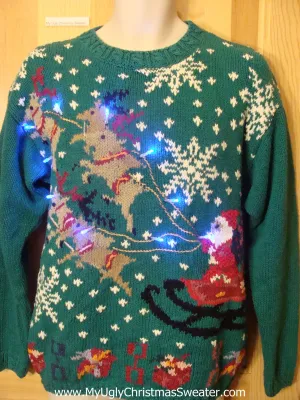 Holy Grail 80s Tacky Light Up Christmas Sweater Reindeer and Santa