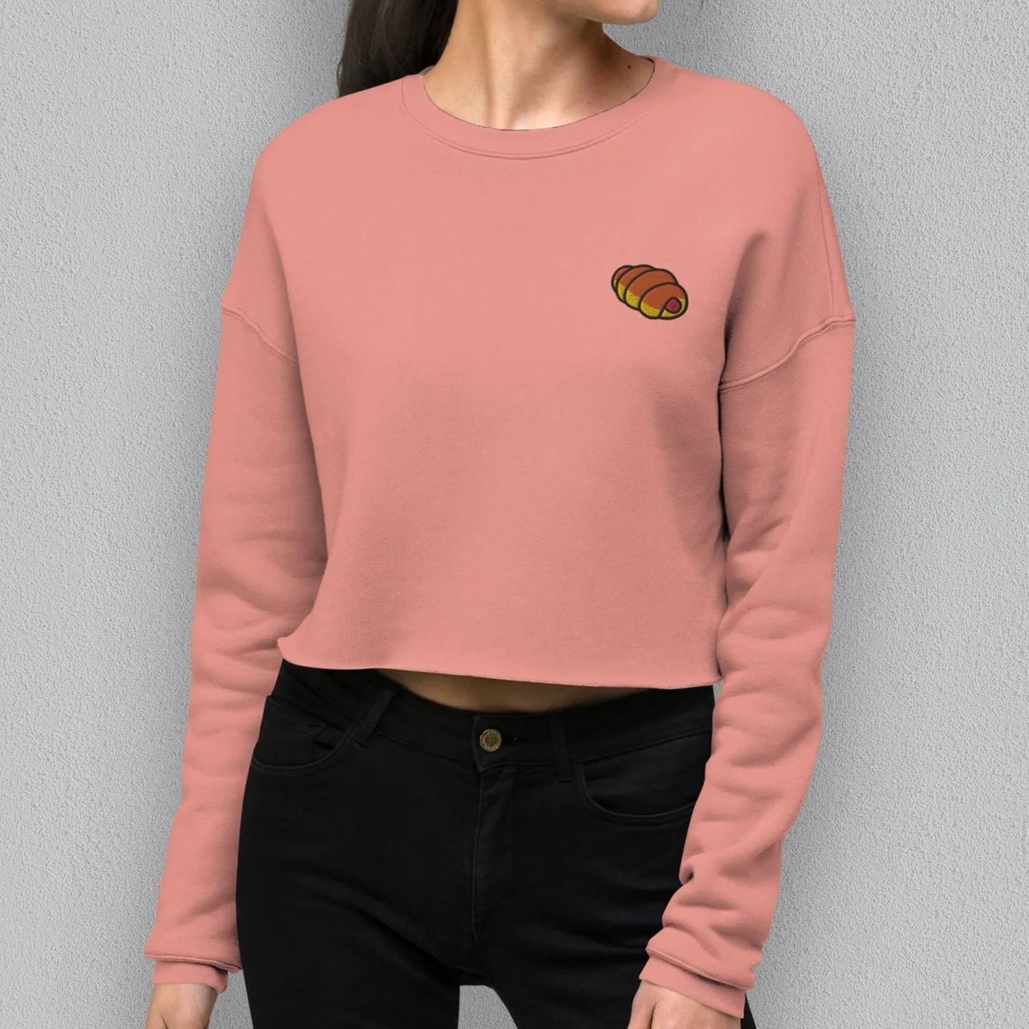 Hot Dog Bun Embroidered Crop Sweatshirt