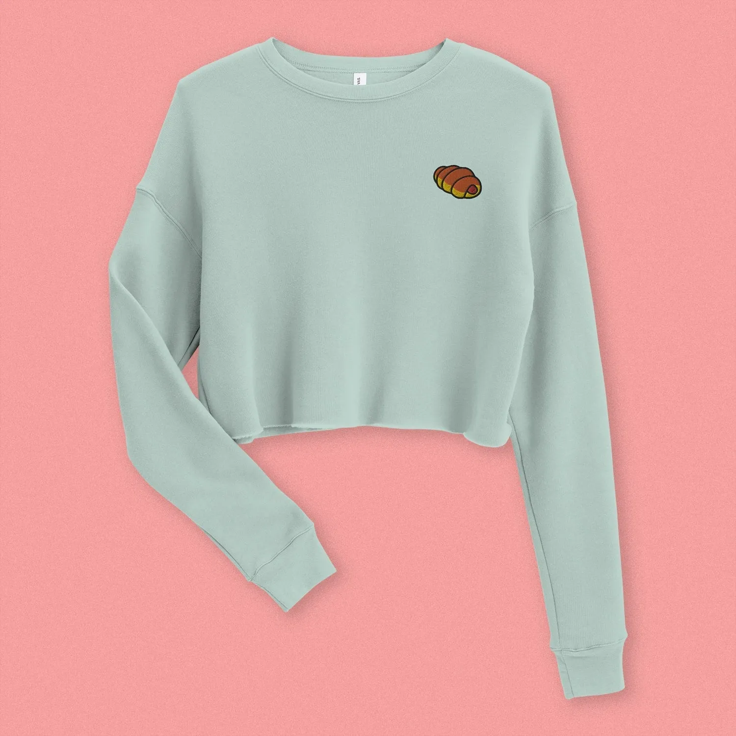 Hot Dog Bun Embroidered Crop Sweatshirt