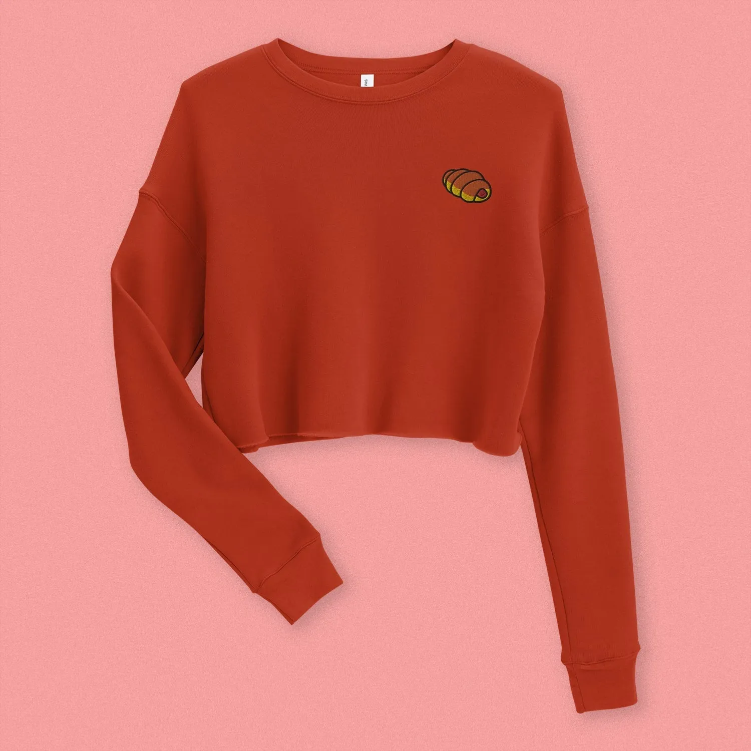 Hot Dog Bun Embroidered Crop Sweatshirt