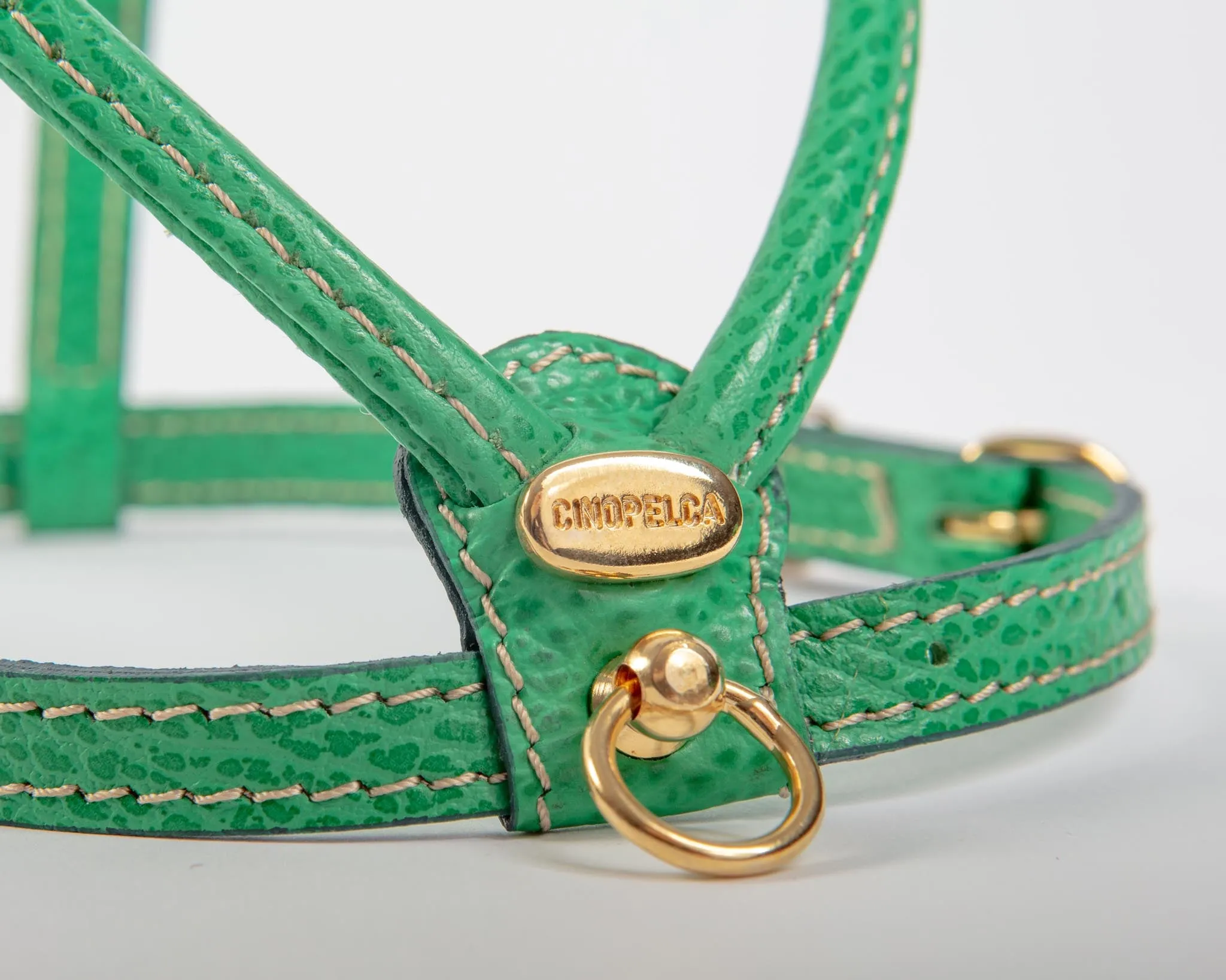 Italian Leather Dog Harness in Green