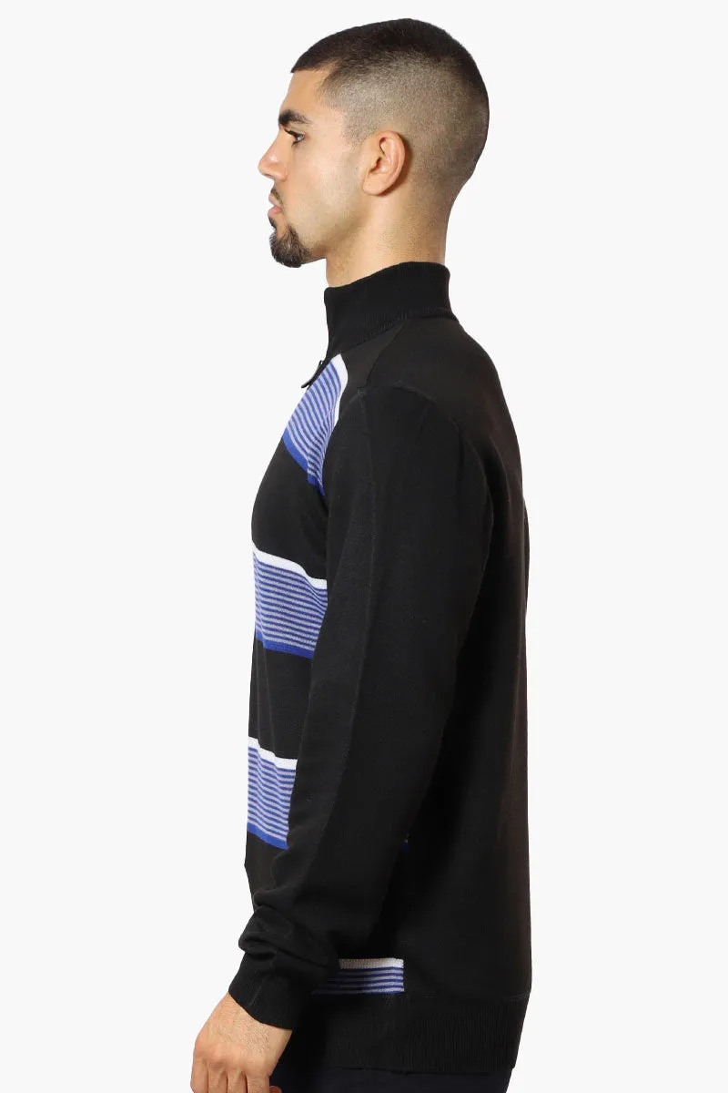 Jay Y. Ko Striped 1/4 Zip Pullover Sweater - Blue