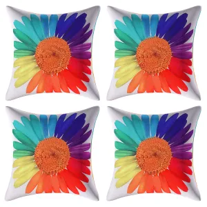 Kuber Industries Rainbow Sun Print Soft Decorative Square Cushion Cover, Cushion Covers, Cushion Case for Sofa Couch Bed 16x16 Inch- Pack of 4 (White)