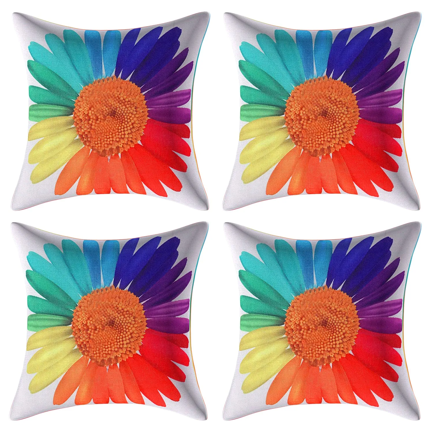 Kuber Industries Rainbow Sun Print Soft Decorative Square Cushion Cover, Cushion Covers, Cushion Case for Sofa Couch Bed 16x16 Inch- Pack of 4 (White)