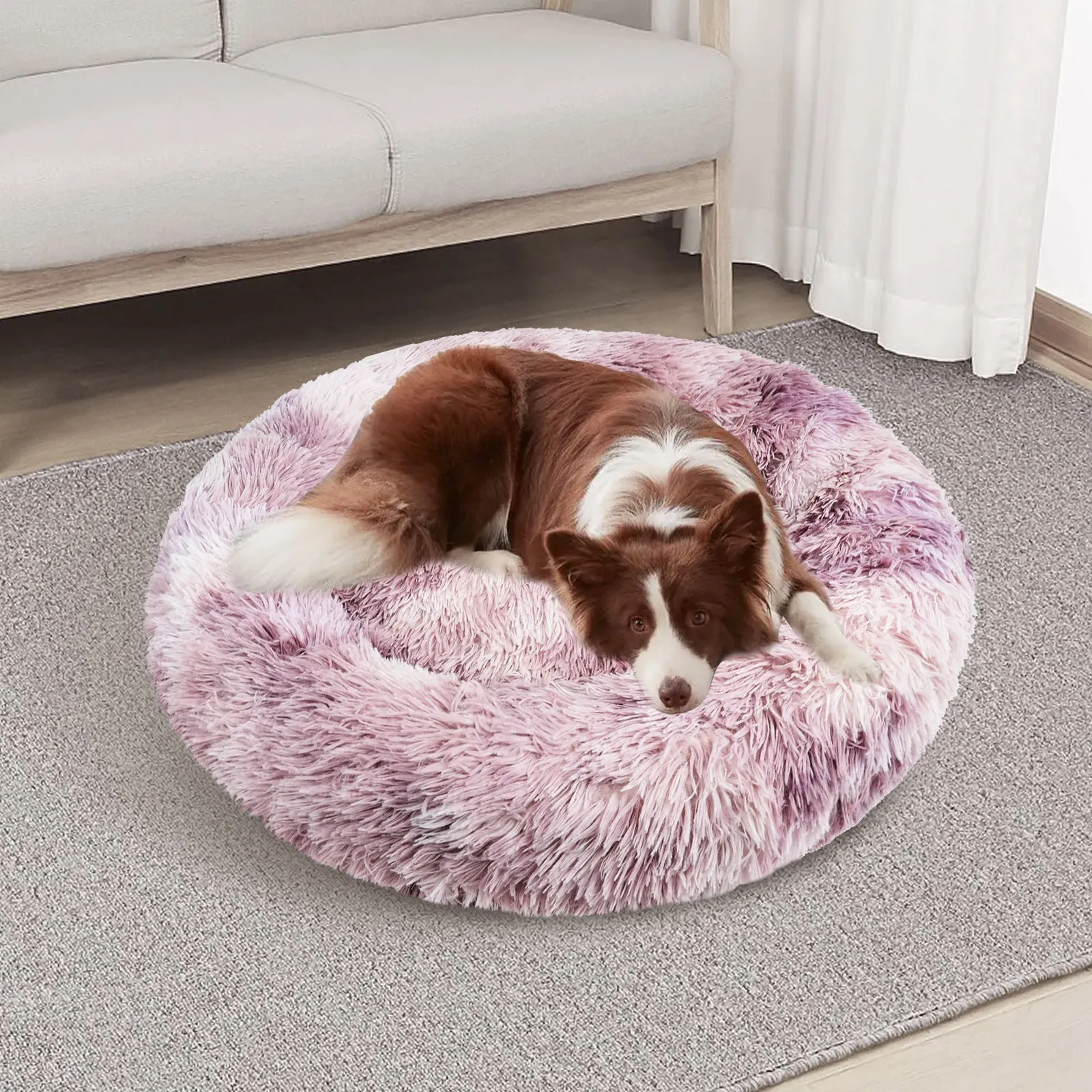 Large Round Calming Pet Bed, Non-Slip, Plush, 70cm - Pawfriends