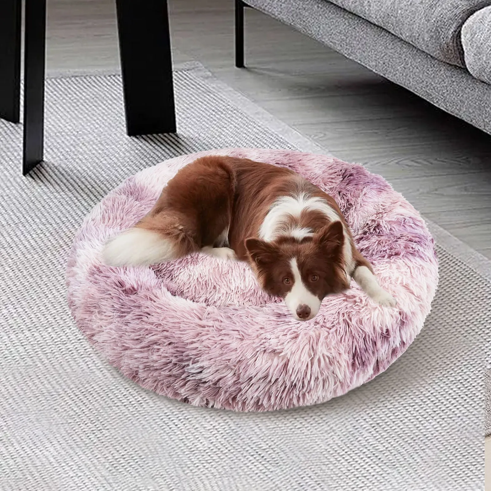 Large Round Calming Pet Bed, Non-Slip, Plush, 70cm - Pawfriends