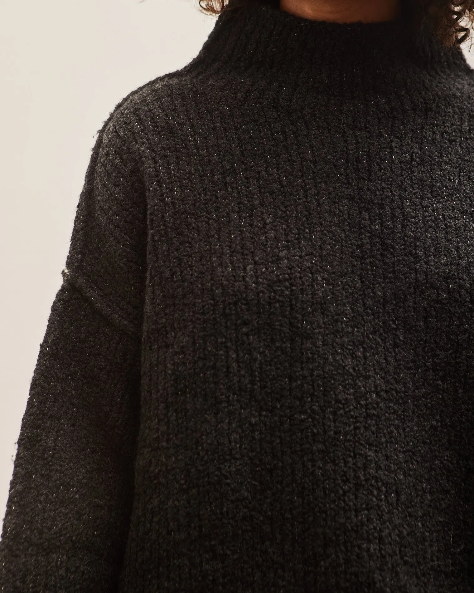 Lauren Manoogian Raw Turtleneck, Black Melange