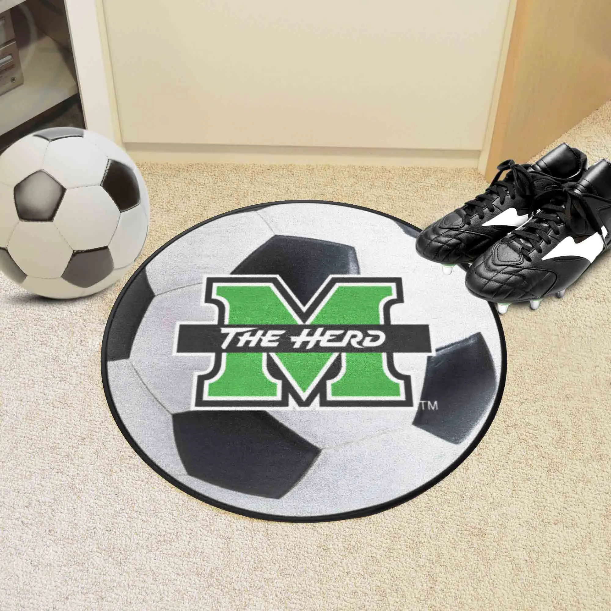 Marshall Thundering Herd Soccer Ball Rug - 27in. Diameter