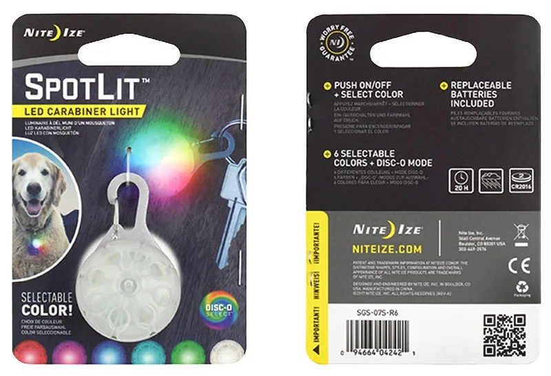 Nite Ize SPOTLIT Series SGS-07S-R6 LED Carabiner Light, Lithium Battery, LED Lamp, 20 hr Run Time :CD: QUANTITY: 1