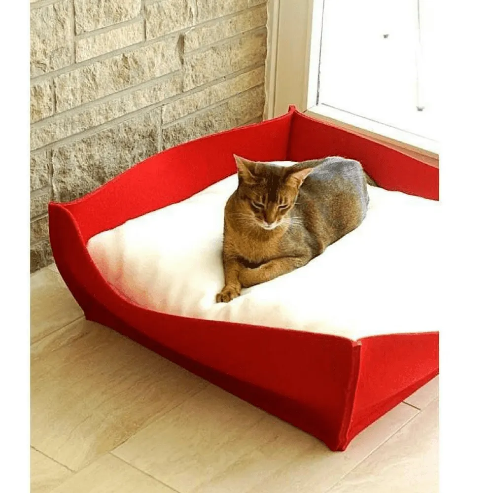 Orthopedic Pet Bed By Pet Interiors - Red Felt Bowl