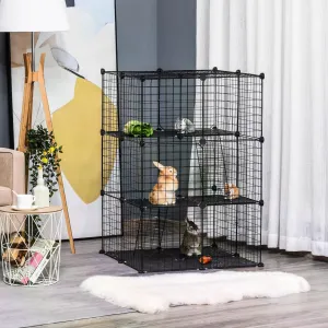 Pet Playpen DIY Small Animal Cage Enclosure Metal Wire Fence 39 Panels with 3 Doors 2 Ramps for Kitten Bunny Chinchilla Pet Mink Black