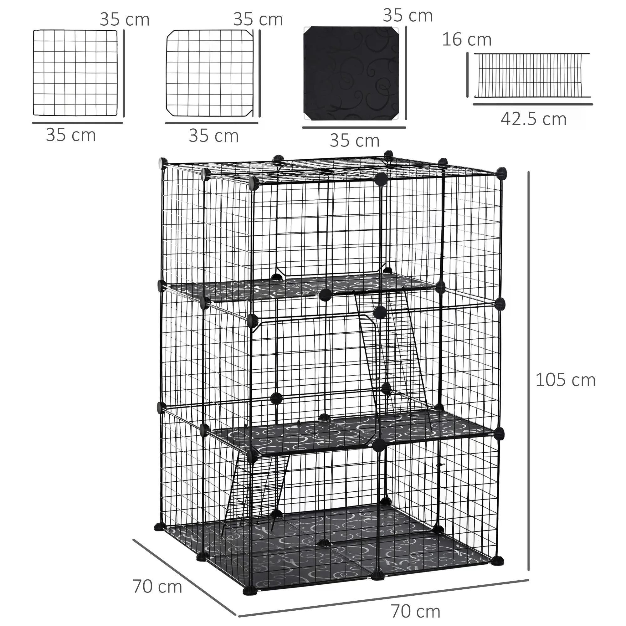 Pet Playpen DIY Small Animal Cage Enclosure Metal Wire Fence 39 Panels with 3 Doors 2 Ramps for Kitten Bunny Chinchilla Pet Mink Black