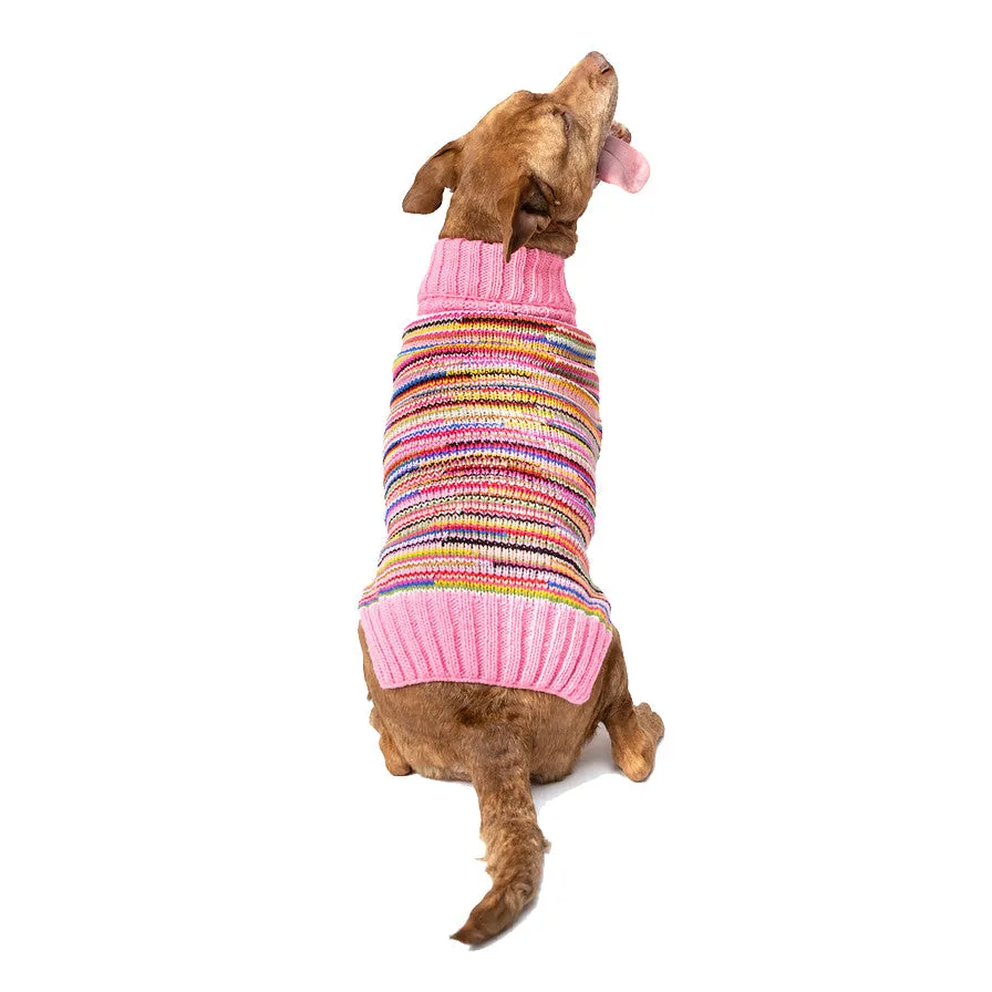 Pink Multi-Colored Wool Dog Sweater