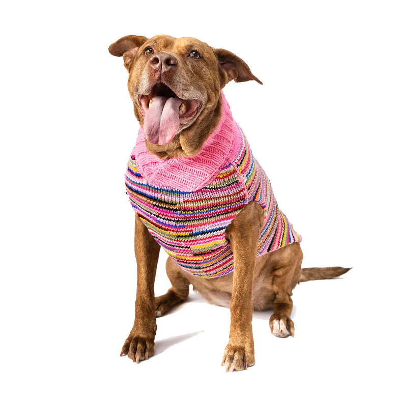 Pink Multi-Colored Wool Dog Sweater