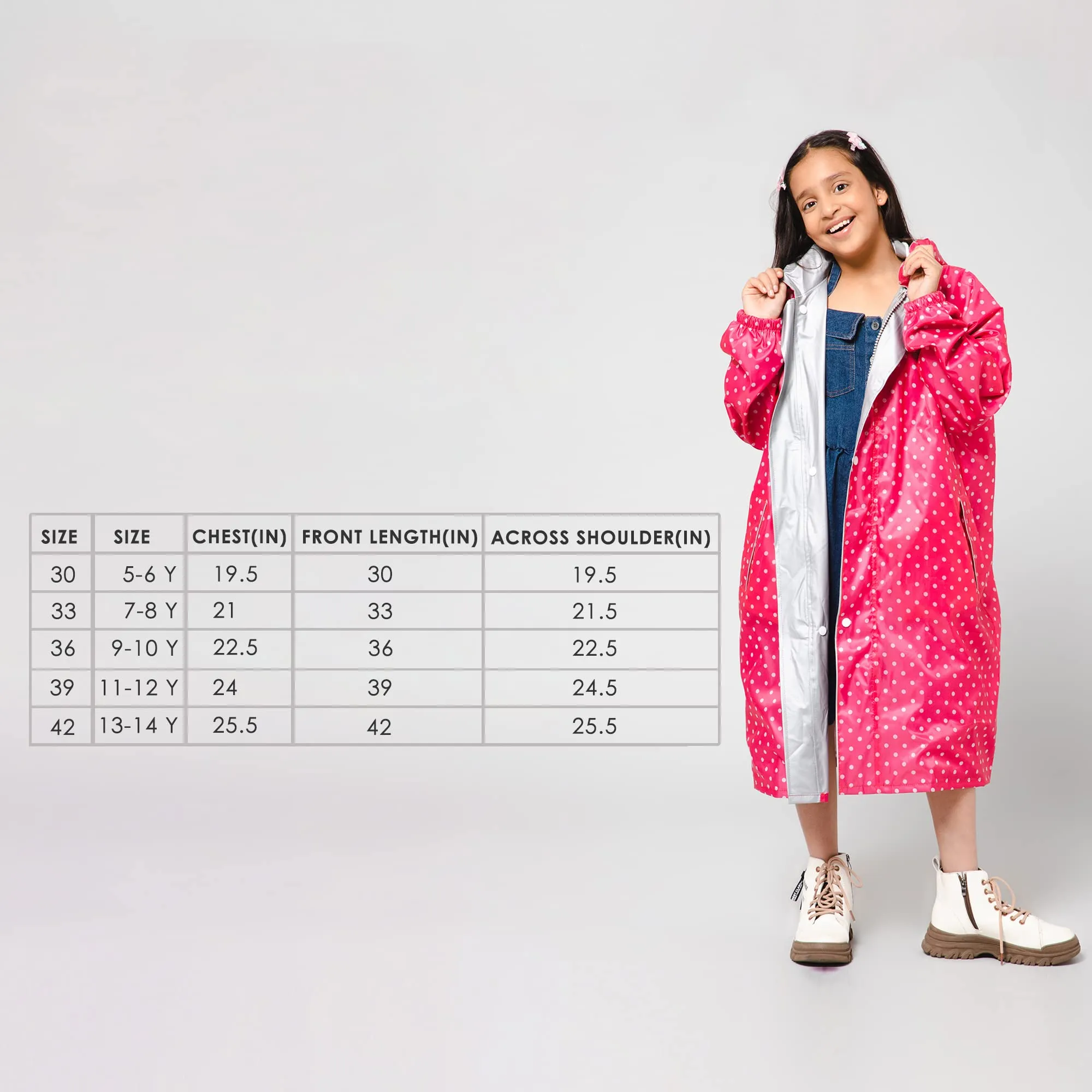 THE CLOWNFISH Drizzle Dot Series Kids Raincoat Waterproof Polyester Double Coating Reversible Longcoat with Hood and Reflector Logo at Back. Printed Plastic Pouch. Kid Age-5-6 years (Bubblegum Pink)