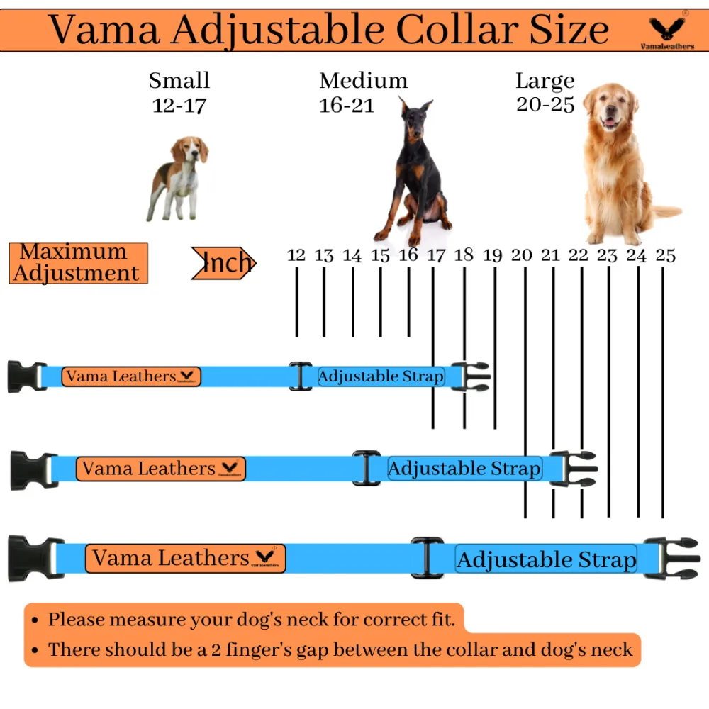 Vama Leathers Night Visible Reflective All Weather Everyday Collar for Dogs (Sunrise Orange)